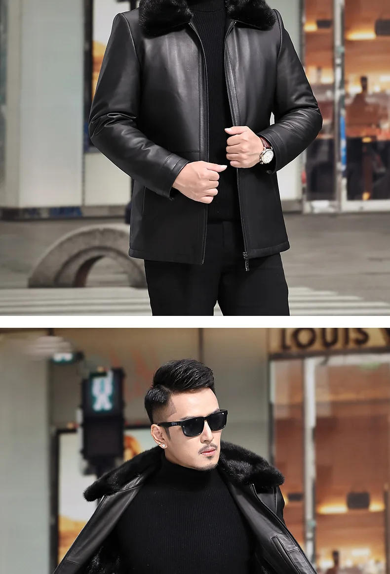 Description Picture 6 of itemGenuine Leather and Fur Coat Men Natural Sheepskin Real Mink Linner Jackets for Man Mid Long Warm Men's Winter Jacket Jaquetas F