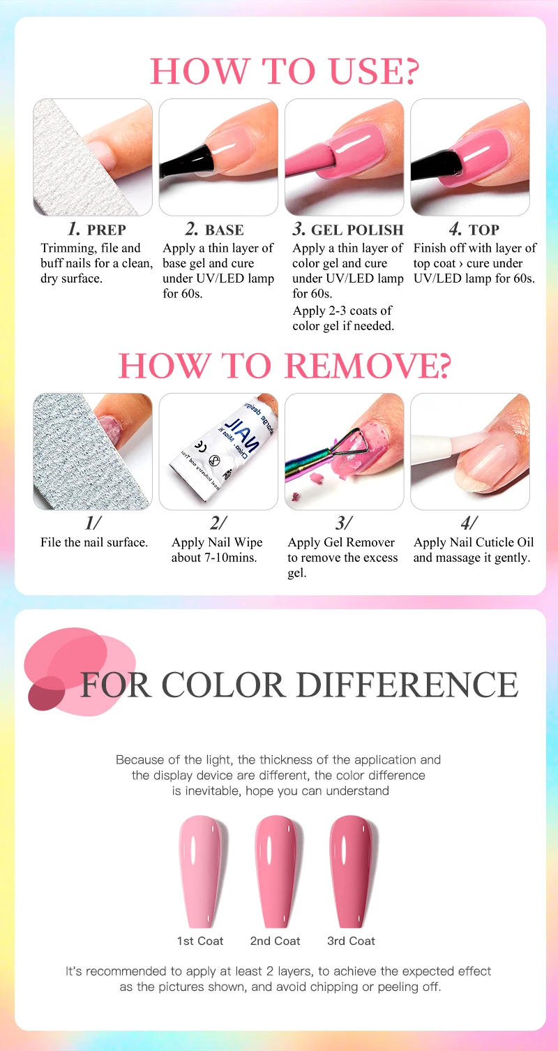 Description Picture 6 of item6pc All-season Gel Nail Polish Set Nude Pink Red Glitter Semi Permanent UV Gel Polish Kits All For Manicure Soak Off Vernis