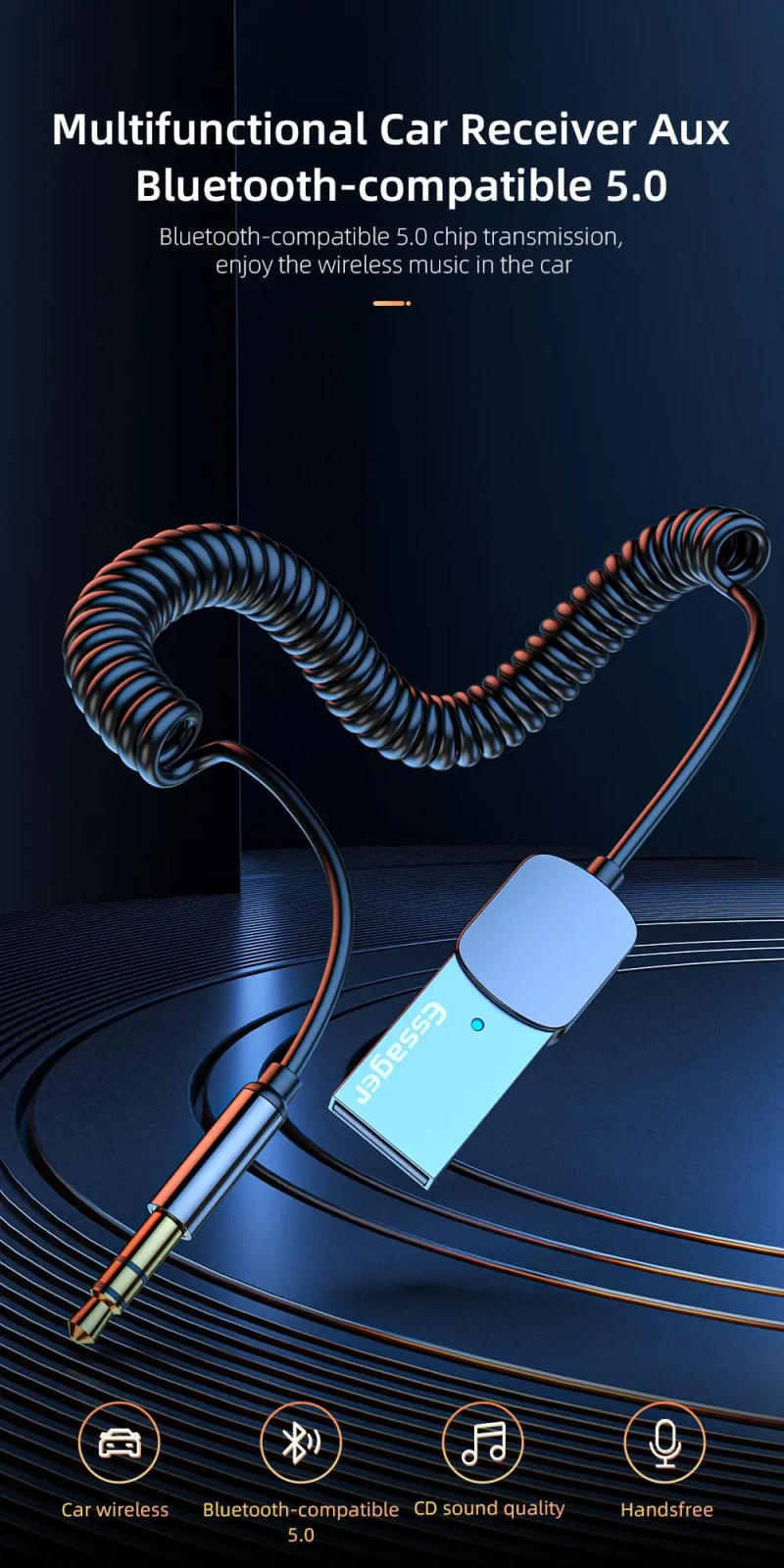 Description Picture 2 of itemEssager Wireless Bluetooth5.0 Transmitter Receiver Adapter Car Speaker USB To 3.5mm Aux Audio Music Dongle Handsfree Kit for Car