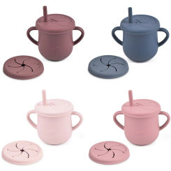 Baby Silicone Double Lids Feeding Cup With Handle Sippy BPA Free Toddlers Learning Drinkware Children Soft Straw Cups Tableware