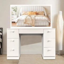 GIVIMO Modern Bedroom Vanity Desk with 7 Drawers, White Finish