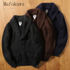 Japanese Retro Warm Thickened Lapel Knitted Cardigans Fashion Loose Casual High Street Knitted Sweaters Men Tops Male Clothes