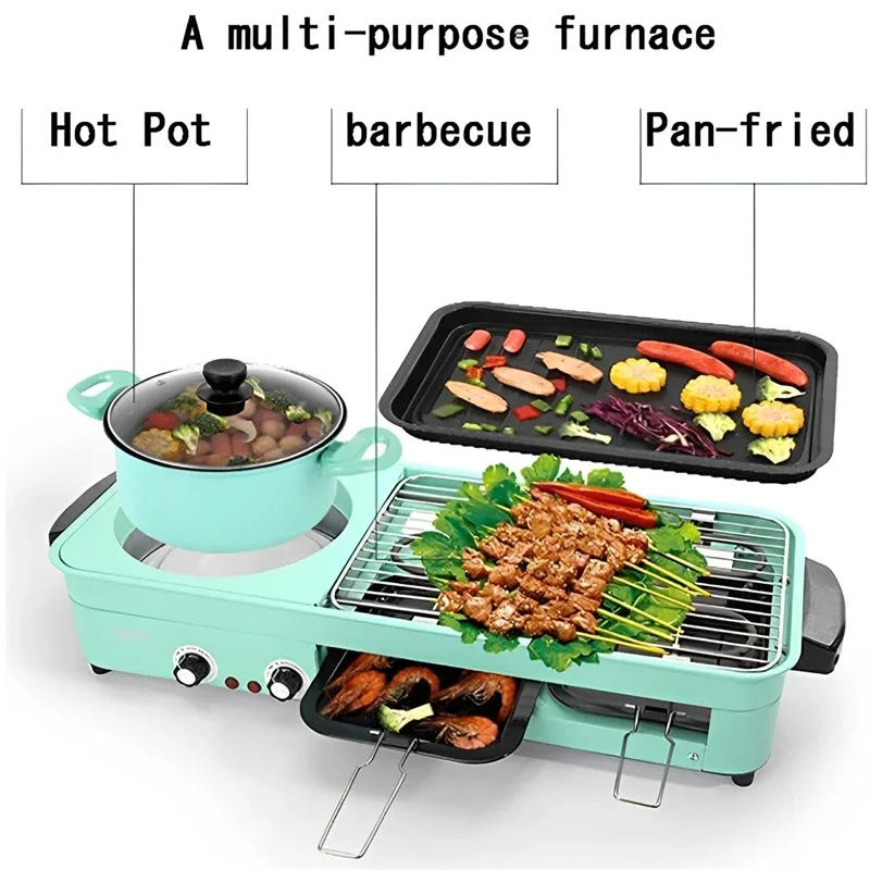 Description Picture 3 of item3 in 1 Korean Electric Baking Pan Soup Hot Pot Grill Plate Instant Kitchen Fondue Detachable and Washable Non-Stick Baking Pan