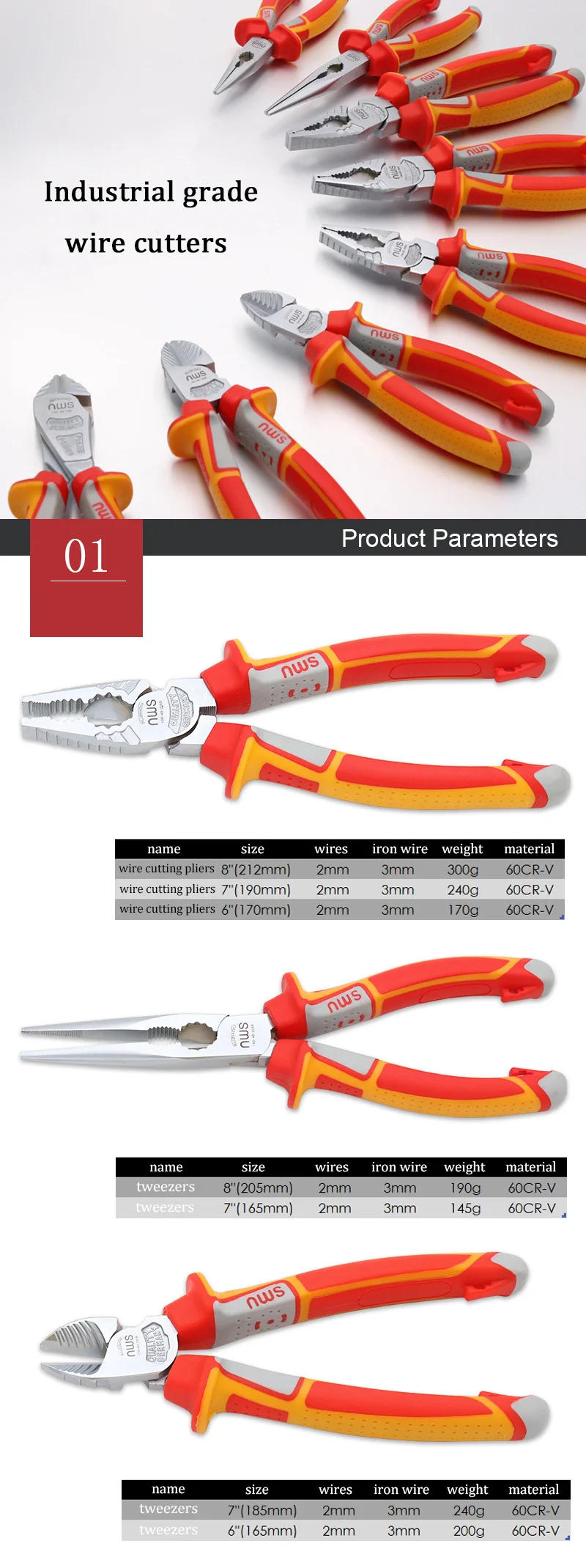 Description Picture 2 of itemGerman Industrial Grade Wire Pliers, Sharp Nose Pliers, Diagonal Nose Pliers, 6/7/8 Inch, For Electricians,Hand Tool
