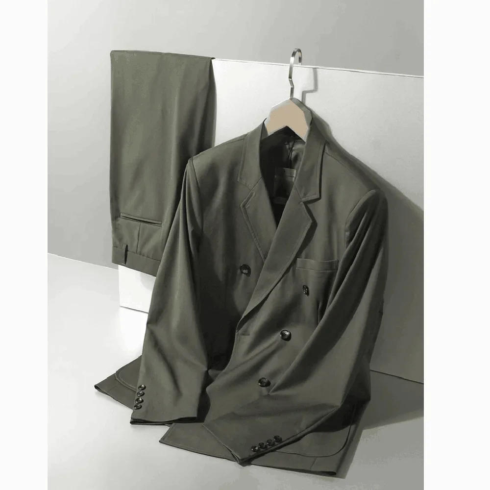 Description Picture 5 of itemSolid Color Men Suit Summer Fashion Notch Lapel and Double Breasted Male Clothing Smart Casual Daily 2 Piece Set Blazer Pants