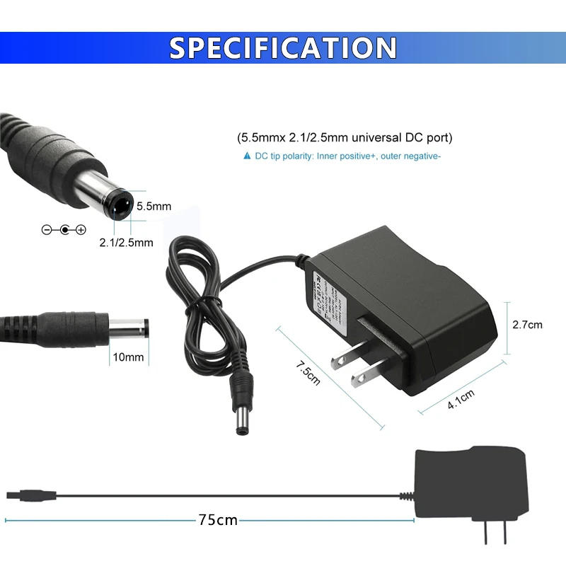 Description Picture 4 of item12V 1A Power Supply Adapter US EU AU UK Plug in AC/DC Converter 100-240V AC to DC 12V 12W 1000mA Chargerfor CCTV LED Strip Light