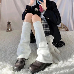 New Japanese Long Student White Jk Kawaii Leg Cover Fashion Girls Calf Gaiters Harajuku Cute Flared Knitted Leg Warmers