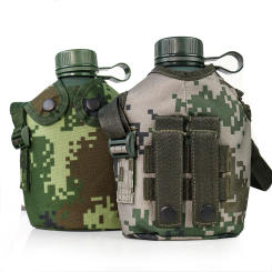 1L Camouflage Water Bottle Outdoor Sports Picnic Kettle Portable Canteen with Shoulder Strap Aluminum Camping Pot Flask