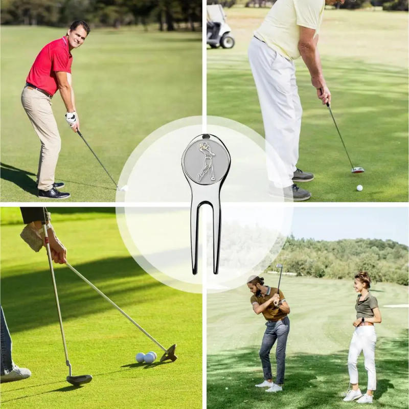 Description Picture 5 of item1Pc Golf Divot Repair Tool Zinc Alloy Magnetic Detachable Golf Green Fork Pitch Groove Cleaner Golf Marker Golfs Accessories