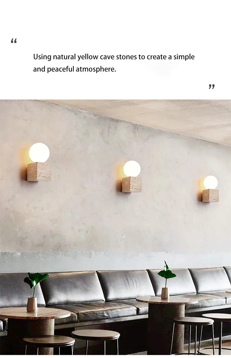 Description Picture 4 of itemSimple Light Wabi-sabi Atmosphere Stone Cream Style LED Wall Lamp Bedroom Bedside Round Bulb Lighting For Living Room Sofa Home