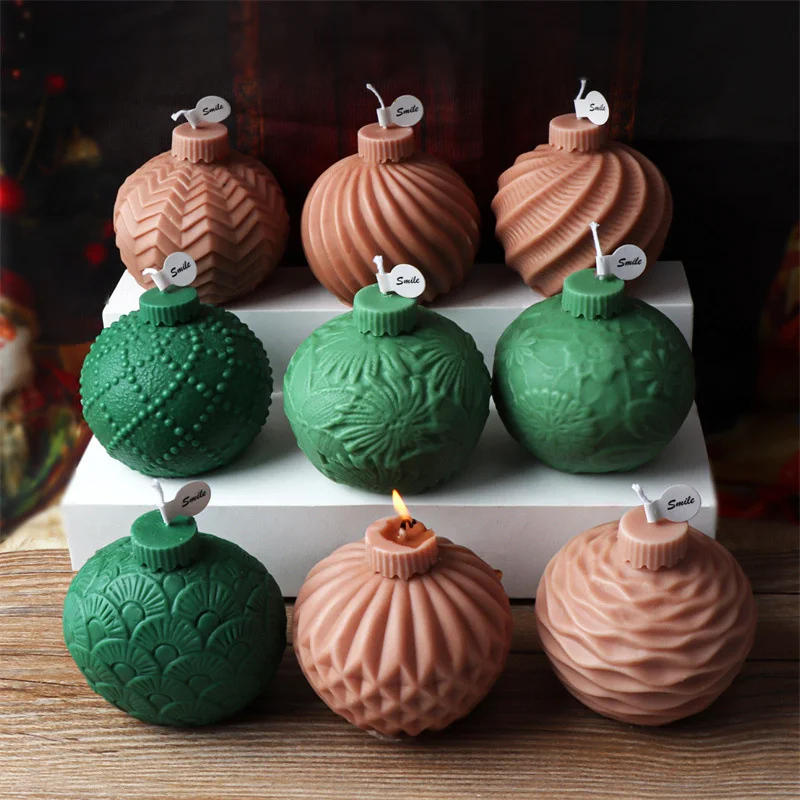 Description Picture 5 of itemMultiform Striated Sphere Candle Silicone Mold Christmas Ball Gypsum Epoxy Resin Mold DIY Soap Candle Making Festival Home Decor