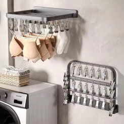 Wall mounted foldable bra, sock drying rack, underwear stand, towel rack, hook, balcony organizer, laundry sock clip