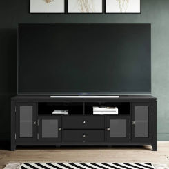 Solid Wood 72 Inch Wide Universal Tv Media Stand Contemporary with Storage Shelves and Cabinets for Tvs up to 80 Inches