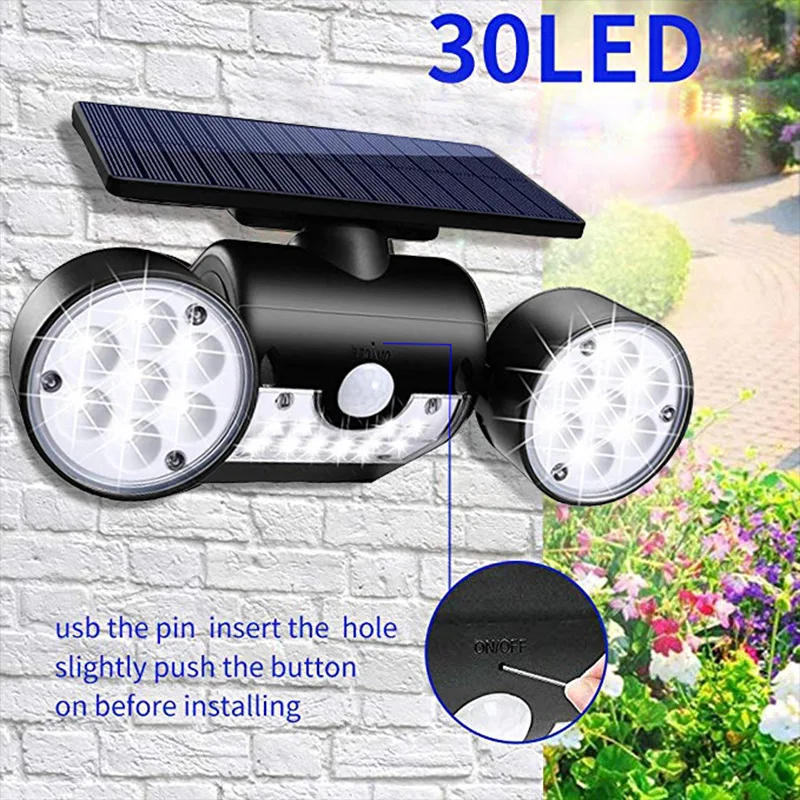 Description Picture 3 of itemSolar Lights Outdoor Motion Sensor Security Lights Solar Wall Lights with Dual Head Spotlights LED Waterproof 360° Adjustable