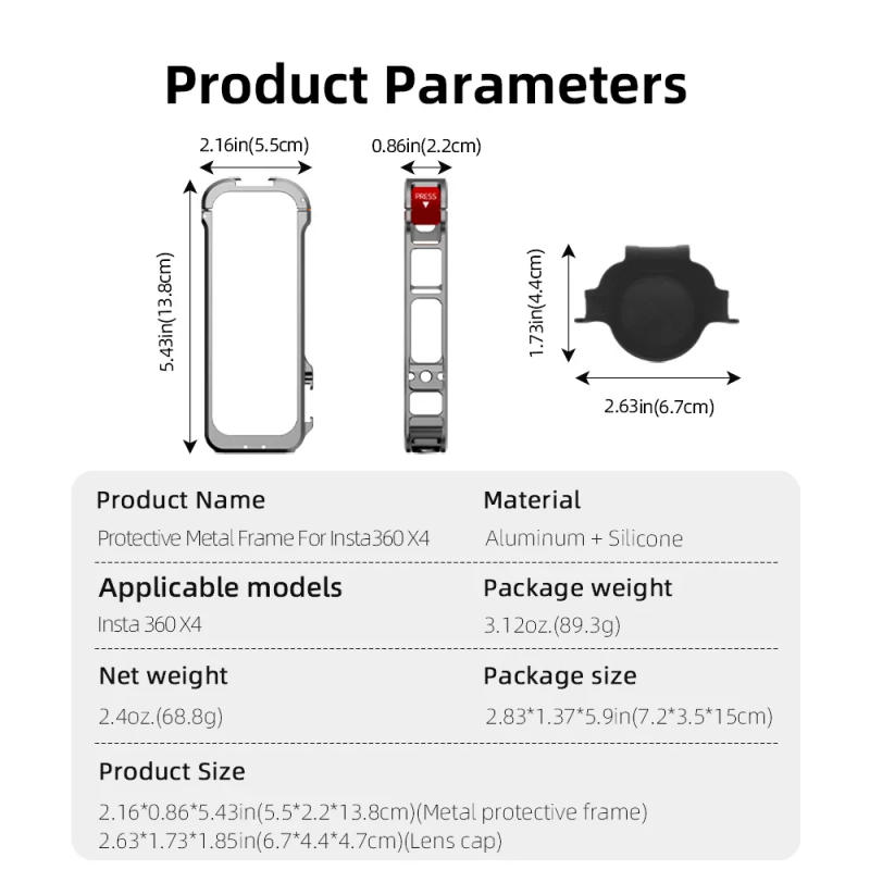 Description Picture 6 of itemMetal Frame for Insta360 X4 Protective Expansion Rabbit Cage Cold Shoe for Camera Horizontal/Vertical Photography Bracket