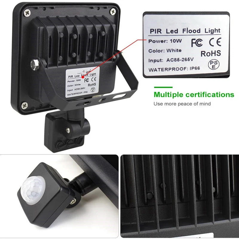 Description Picture 6 of item10W Motion Sensor LED Flood Lights PIR Induction Spotlights IP66 Waterproof 3000K Warm White For Garden Park(US Plug)
