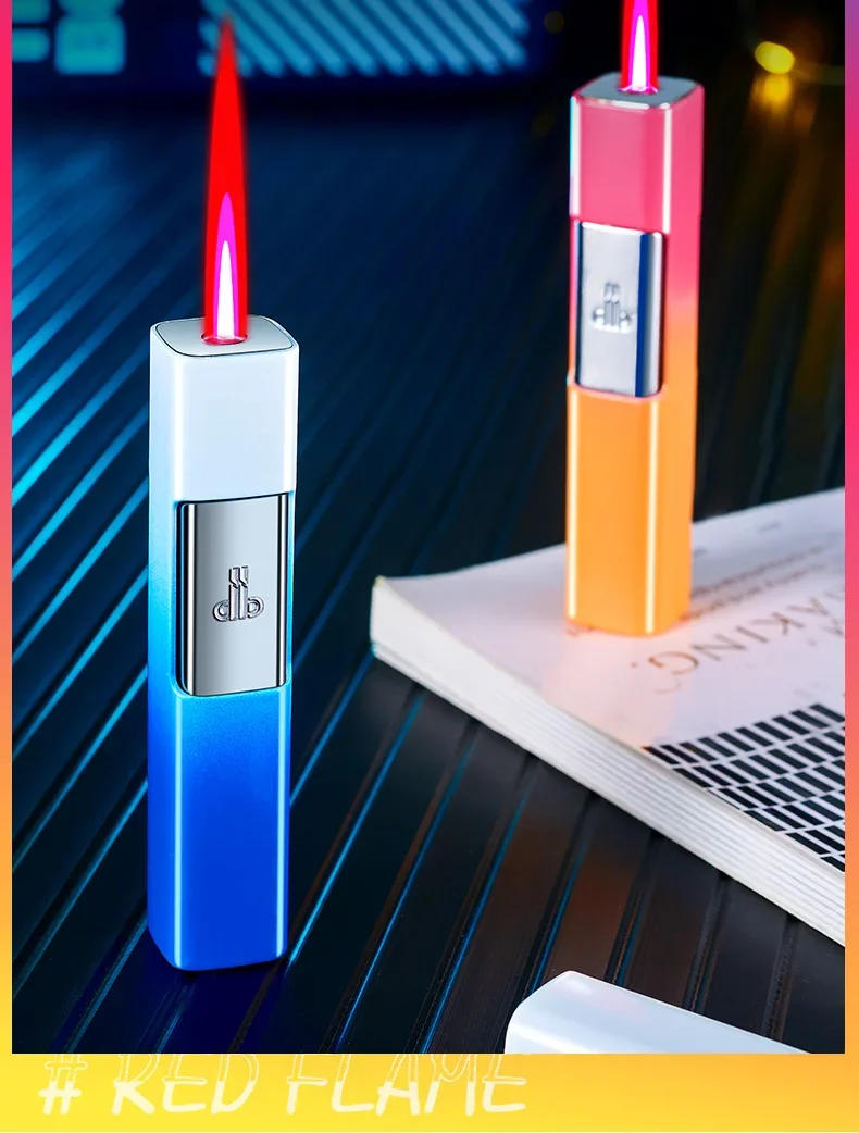 Description Picture 3 of itemMini Inflatable Windproof Butane Lighter Pink Jet Flame Luminous Cigarette Lighter Metal Electronic Lighters Smoking Accessories