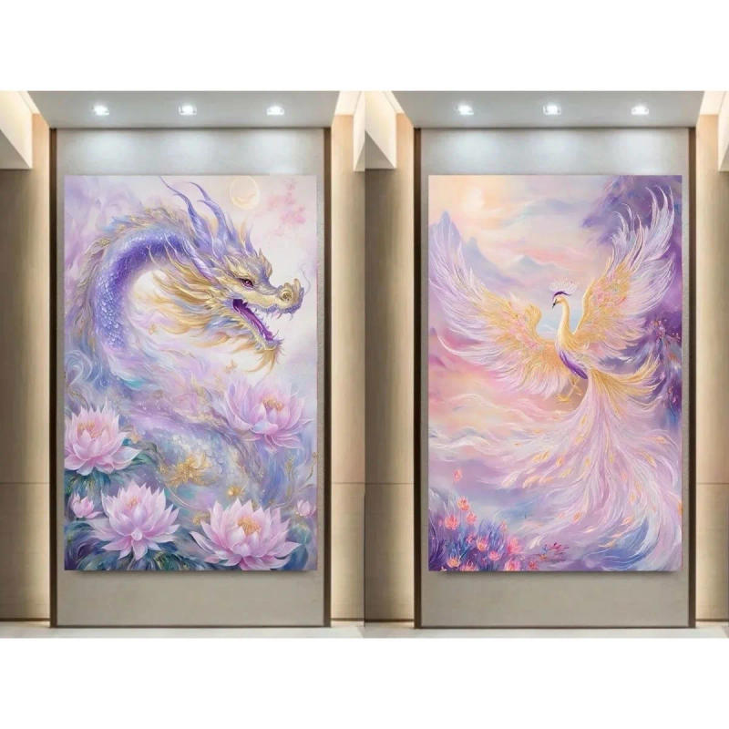 Description Picture 2 of item9ct 65X85cm Dragon and Phoenix Pre-Printed Cross Stitch DIY Embroidery Set Handicraft Floss Needle Crafts