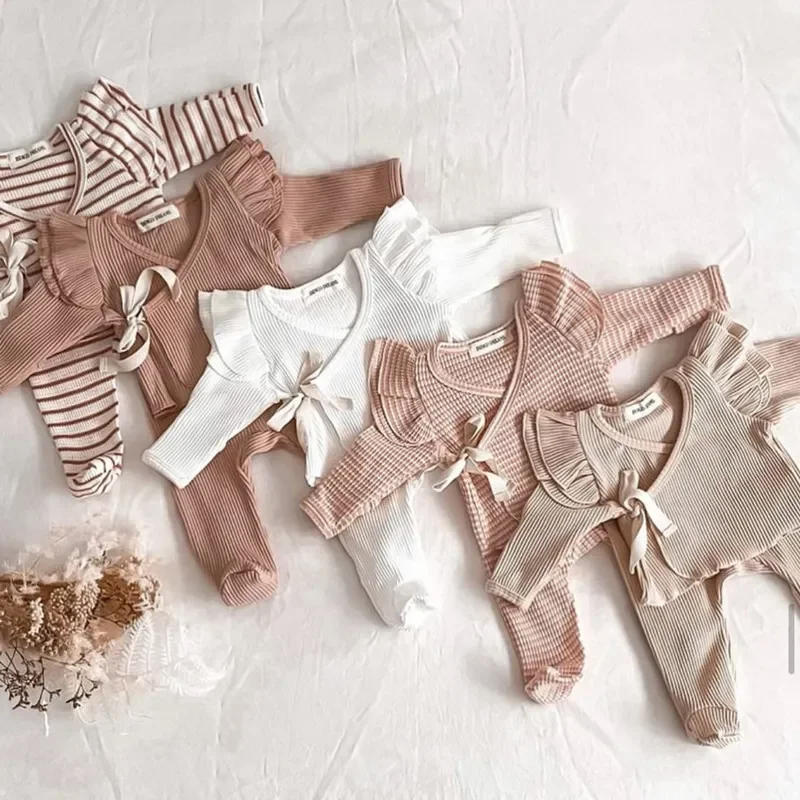 Description Picture 2 of itemBaby Pajamas Newborn Girls Clothing Sets for Kids Sleepwear Footie Robe Spring Knitted Top Pants Children Clothes Suit Outfits