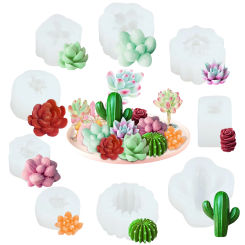 9 Pieces Plant Silicone Mold 3D Succulent Cactus Candle Mold Creative Resin Decorate Cake DIY Scented Candle Soap Making Mold
