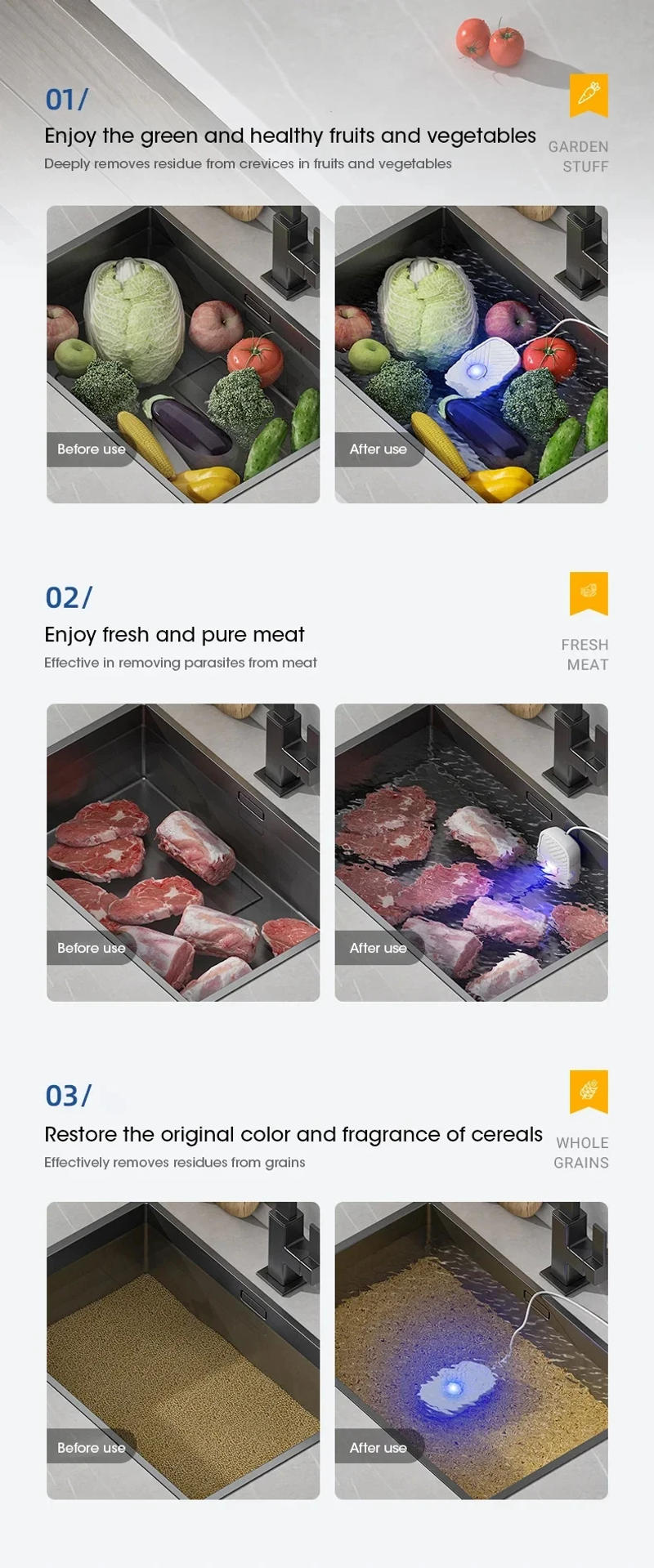 Description Picture 6 of itemVegetable and Fruit Cleaning Machine Multi Functional Cleaner Mini Kitchen Vegetable High-frequency vibration Cleaning Machine