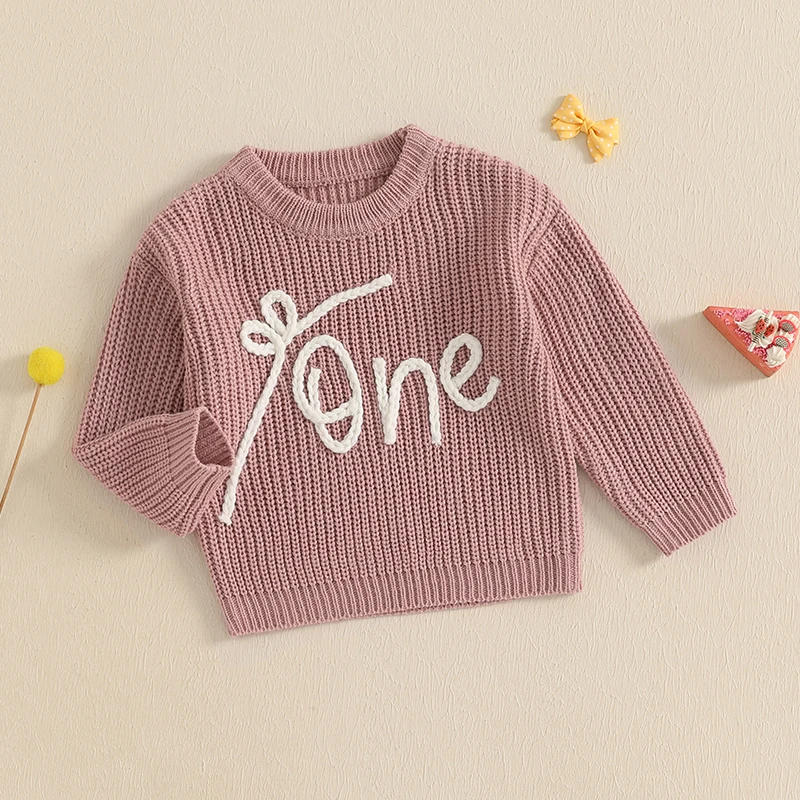 Description Picture 5 of itemBaby Girl Sweater Long Sleeve Crew Neck Letters Winter Warm Knit Pullover Sweater Birthday Tops