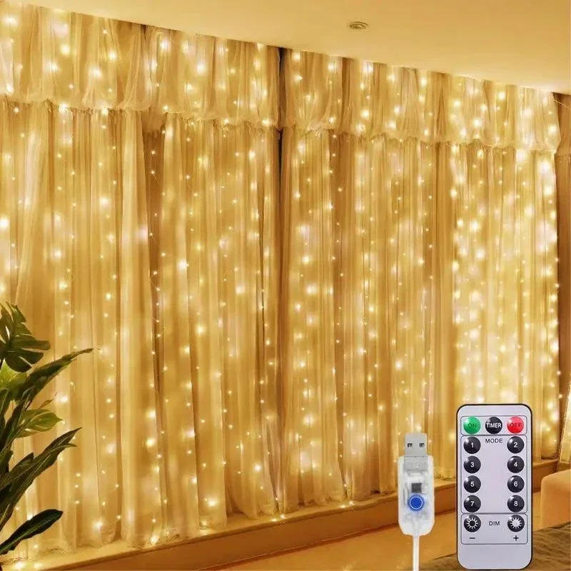 Description Picture 6 of itemCurtain LED String Lights USB Plug-in with Remote Control Holiday Wedding Indoor Bedroom Home Christmas Decoration Party Lights