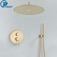 Brushed Gold Shower Faucet Embedded In 2 Ways Shower Mixers Wall Mounted Rainfall Bathroom Shower Tap Stainless Steel Head