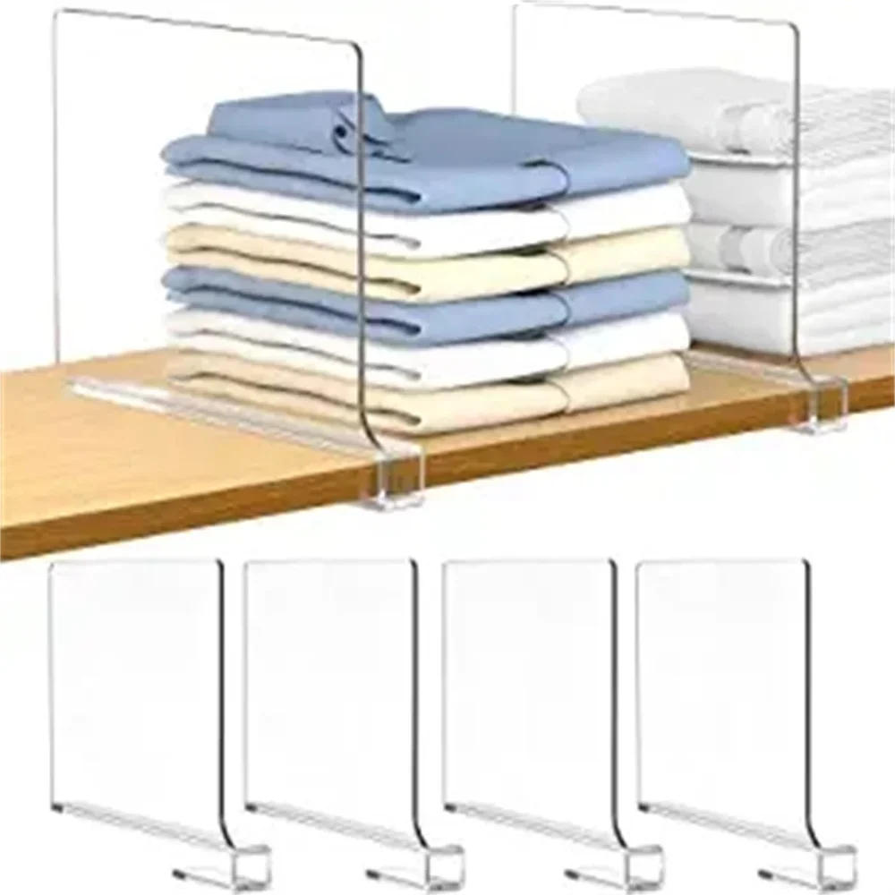 Description Picture 5 of item1 Pcs Clear Acrylic Closet Shelf Bookcase Divider Home Use Wardrobe Shelf Bookcase Divider Baffle Commodity Storage