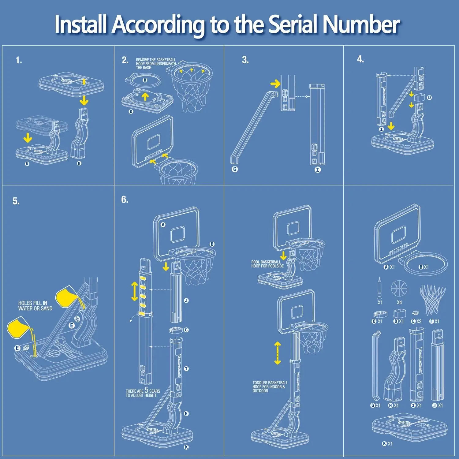 Description Picture 5 of itemToddler Pool volleyball Basketball Hoop Adjustable Height with 4 Basketballs for Outdoor Pool Basketball Hoop for Poolside