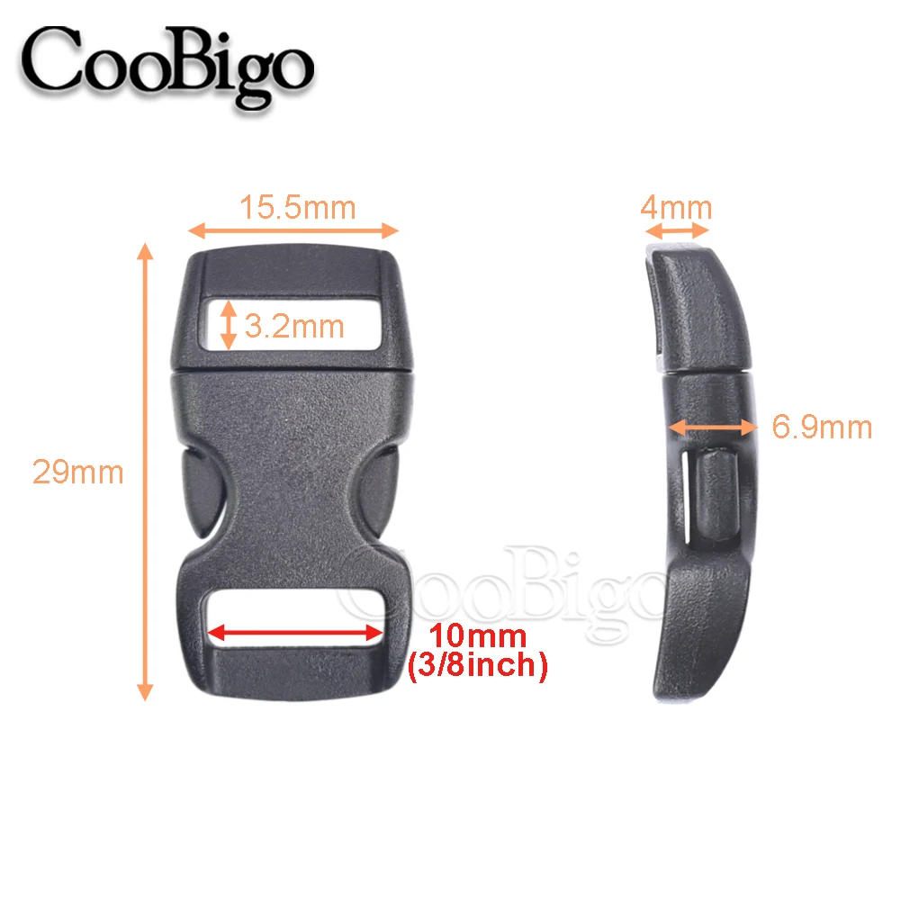 Description Picture 3 of item10pcs Mini Quick Side Release Buckle Curved for DIY Paracord Bracelet Pet Collar Sewing Accessories Plastic Black Webbing 10mm