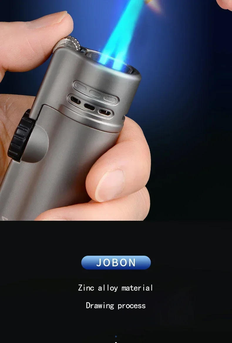 Description Picture 4 of itemJOBON Inflatable 4 Torch Jet Windproof Lighter Metal Grinding Wheel Flint Lighter Gas Butane Inflatable Gift Cigar Lighter