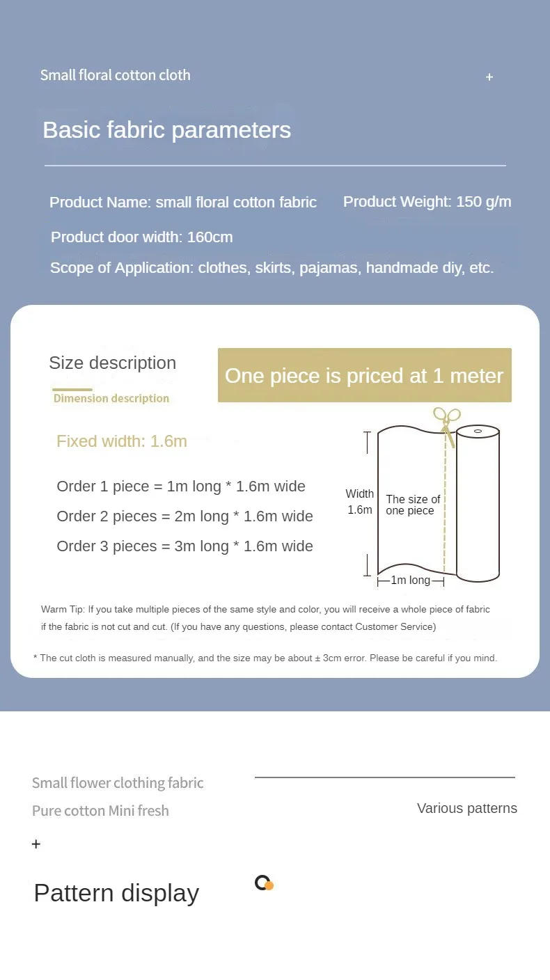 Description Picture 3 of itemPrinted Pure Cotton Fabric By The Meter for Dresses Pajamas Sewing Dots Flower Soft Floral Pattern Textile Thin Breathable Green