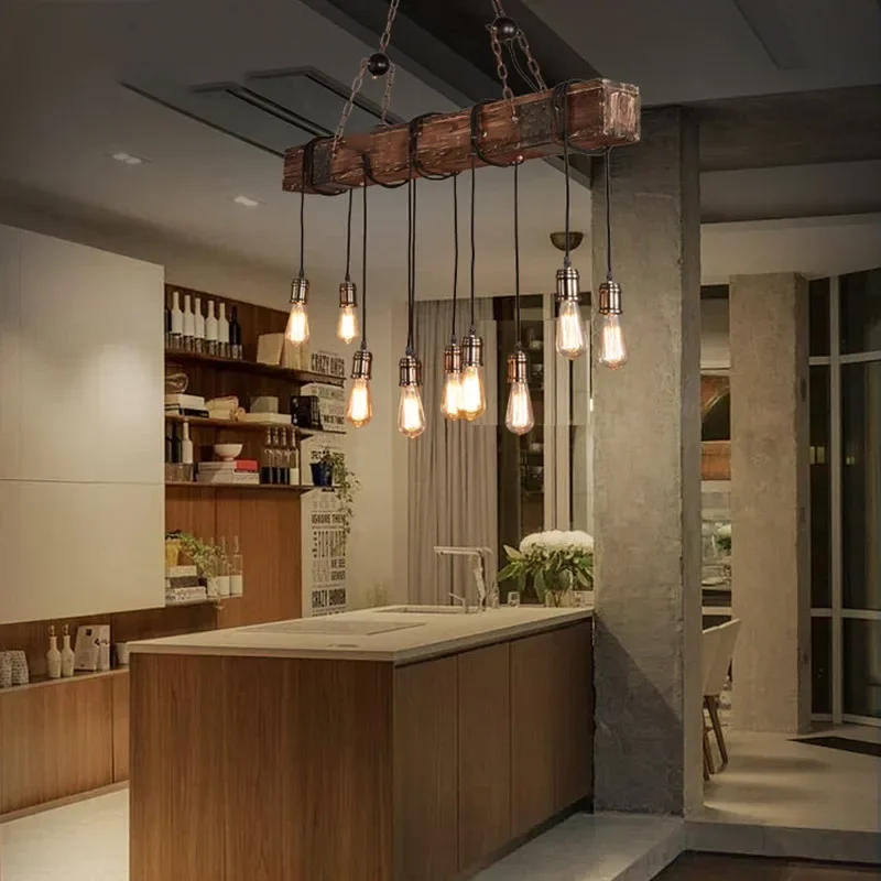 Description Picture 5 of itemCreative Retro Wood E27 LED Ceiling Antique Industrial Chandelier Lighting LOFT Bar Luminaire Vintage Pendant Lights Lustre