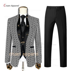 Luxury Men Suit Sets Evening Dinner Fashion Stand Collar Blazer Vest Pants Three Pieces Banquet Tailor-made Slim Fit Costumes