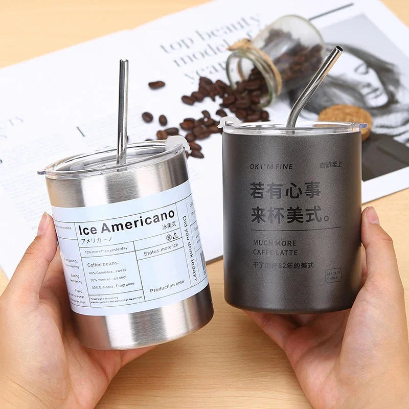 Description Picture 2 of itemStainless Aesthetic Cold Steel Mug With Lid Coffee Espresso Cups Pretty Drinkware, Drink Items Straw Bar 600ml