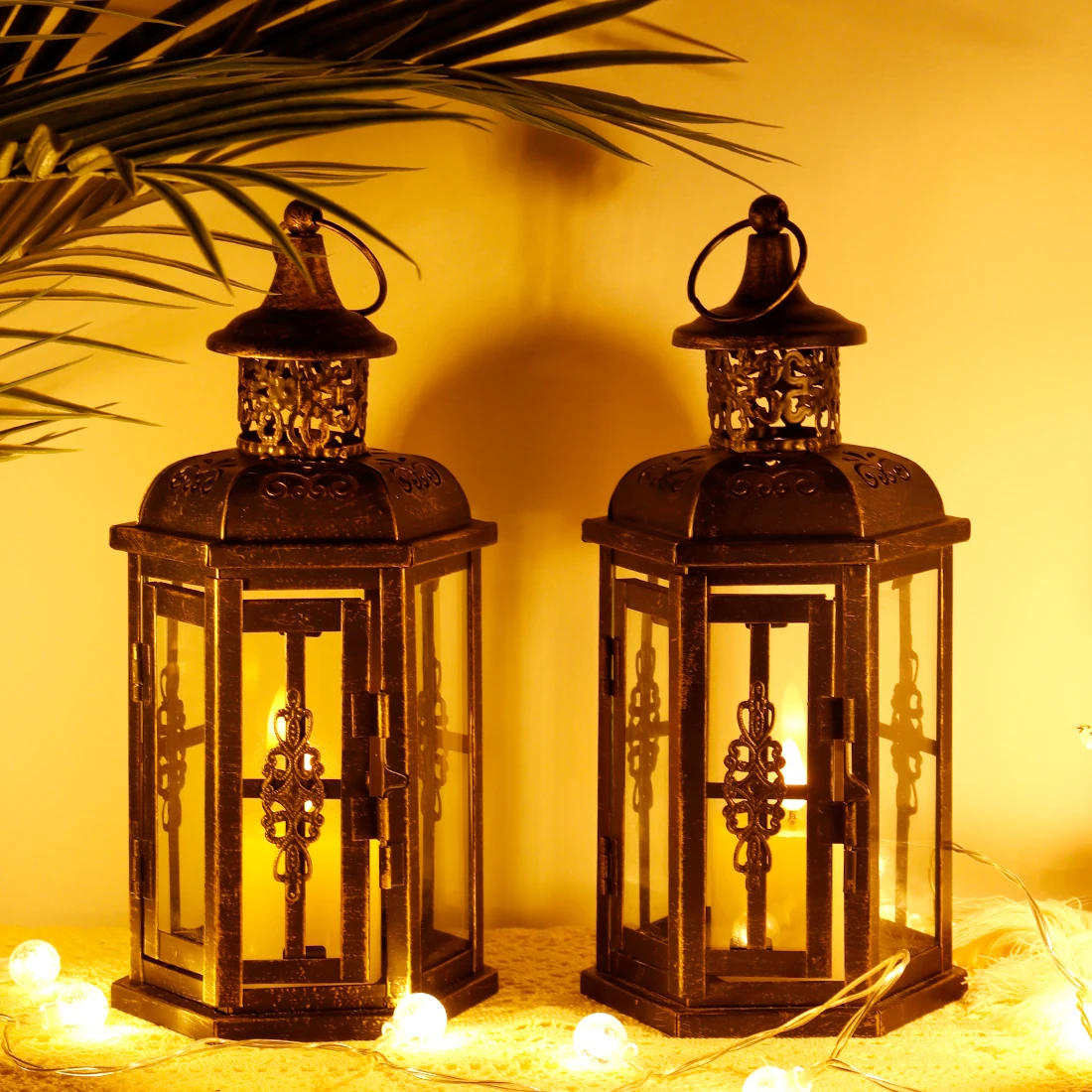 Description Picture 5 of itemVintage Nordic Candle Holder Lanterns Candles Aesthetic Hanging Lantern Iron Lantern Black Home Decor Wedding Room Decoration