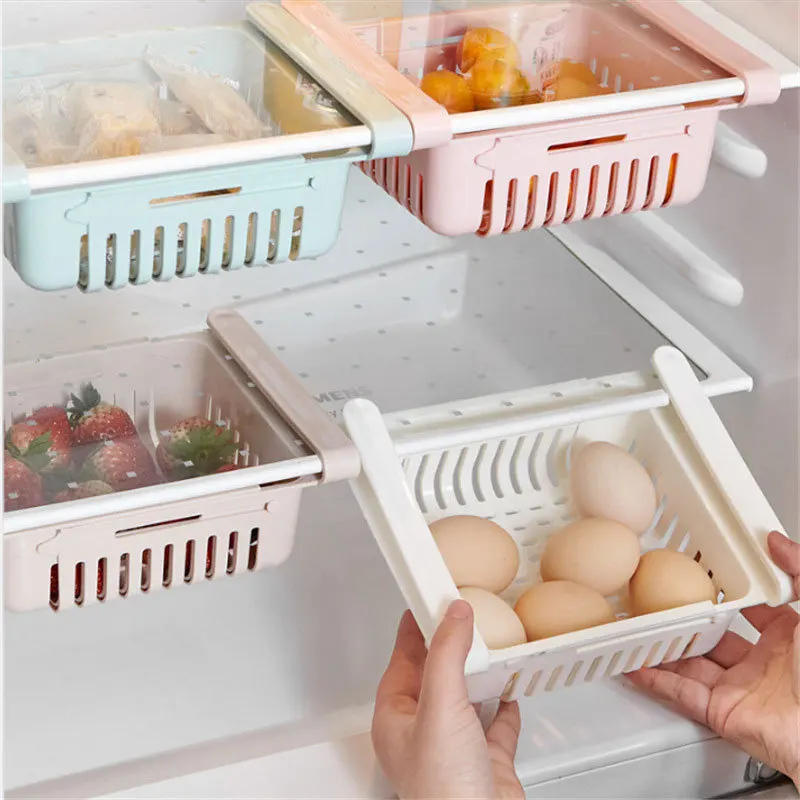 Description Picture 2 of item1Pc Refrigerator Storage Basket Flexible Expandable Fridge Organizer Drawer Storage Rack Storage Fresh Box Freezer Box Storage