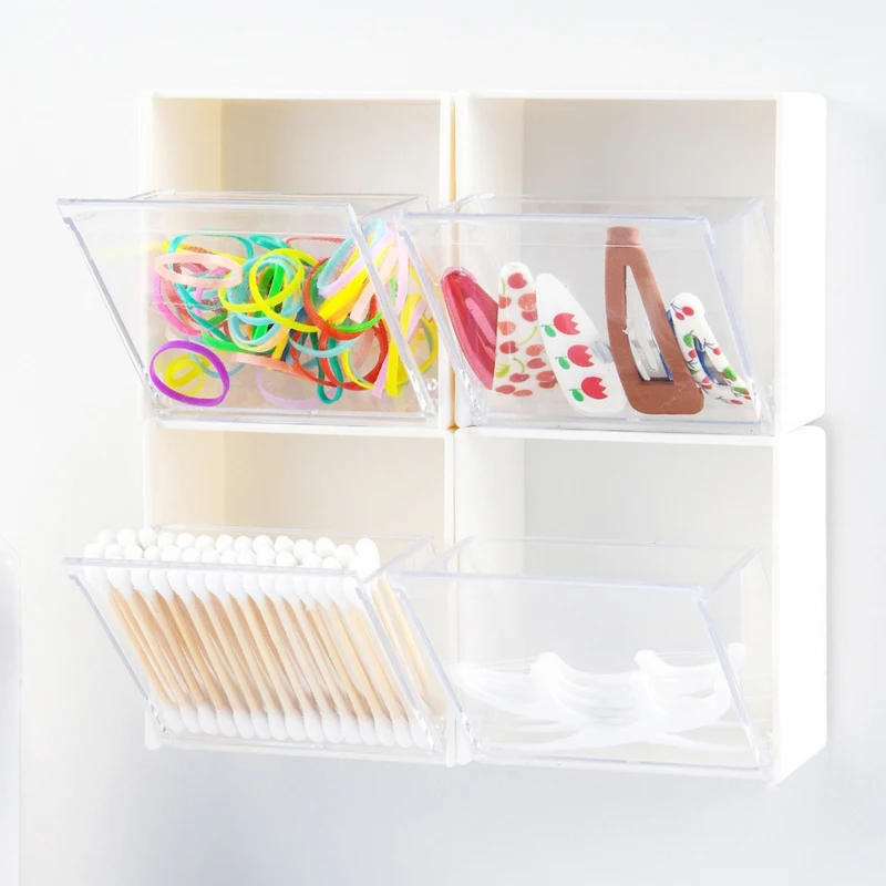 Description Picture 6 of itemPlastic Wall Mounted Storage Boxes Dustproof Bathroom Organizer for Cotton Swabs Makeup Adhesive Small Jewelry Holder Box
