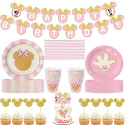 Disney Minnie Mouse pink girl happy birthday party theme Disposable Tableware for baby girl favor paper cup napkin Supplies