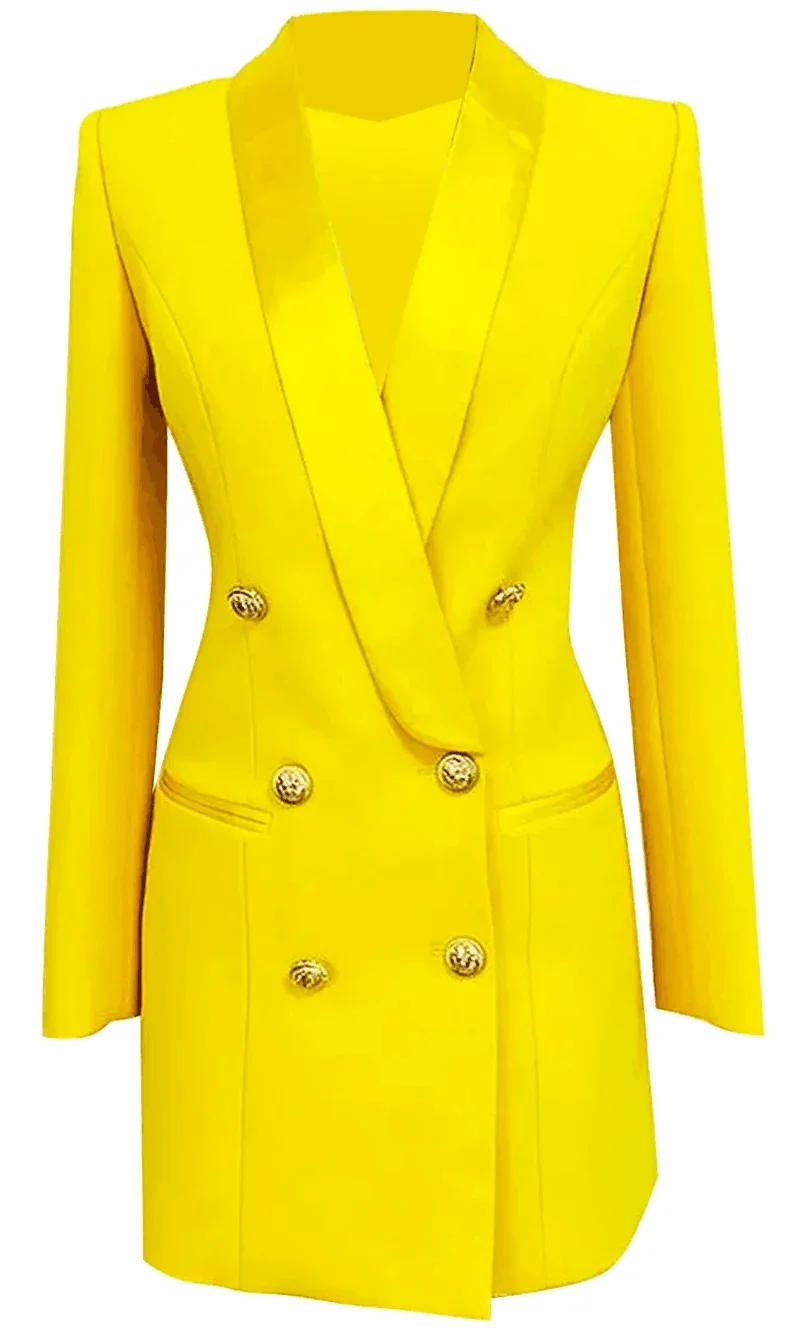 Description Picture 5 of itemWomen Mid-length Double Breasted Jacket Coat Shawl Collar Business Formal Party Dress Metal Button Slim Fit Suit1 Pc