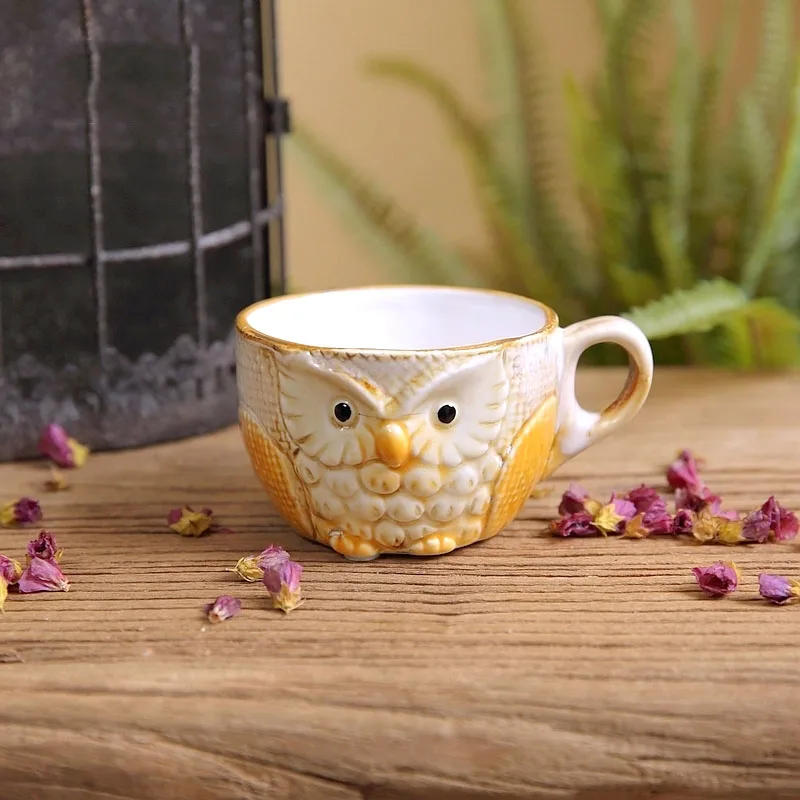 Description Picture 4 of itemPainted Owl Mug Ceramic Cups Afternoon Tea Teacup Milk Fruit Juice Container Cartoon Owl Relief Coffee Cup Mugs with Lid