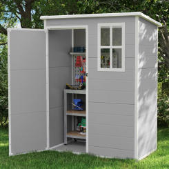 Outdoor Storage Shed 5x3 FT, Plastic Garden Shed for Bike, Garbage Can, Tool, Outside Sheds & Outdoor Resin Shed with Lockable