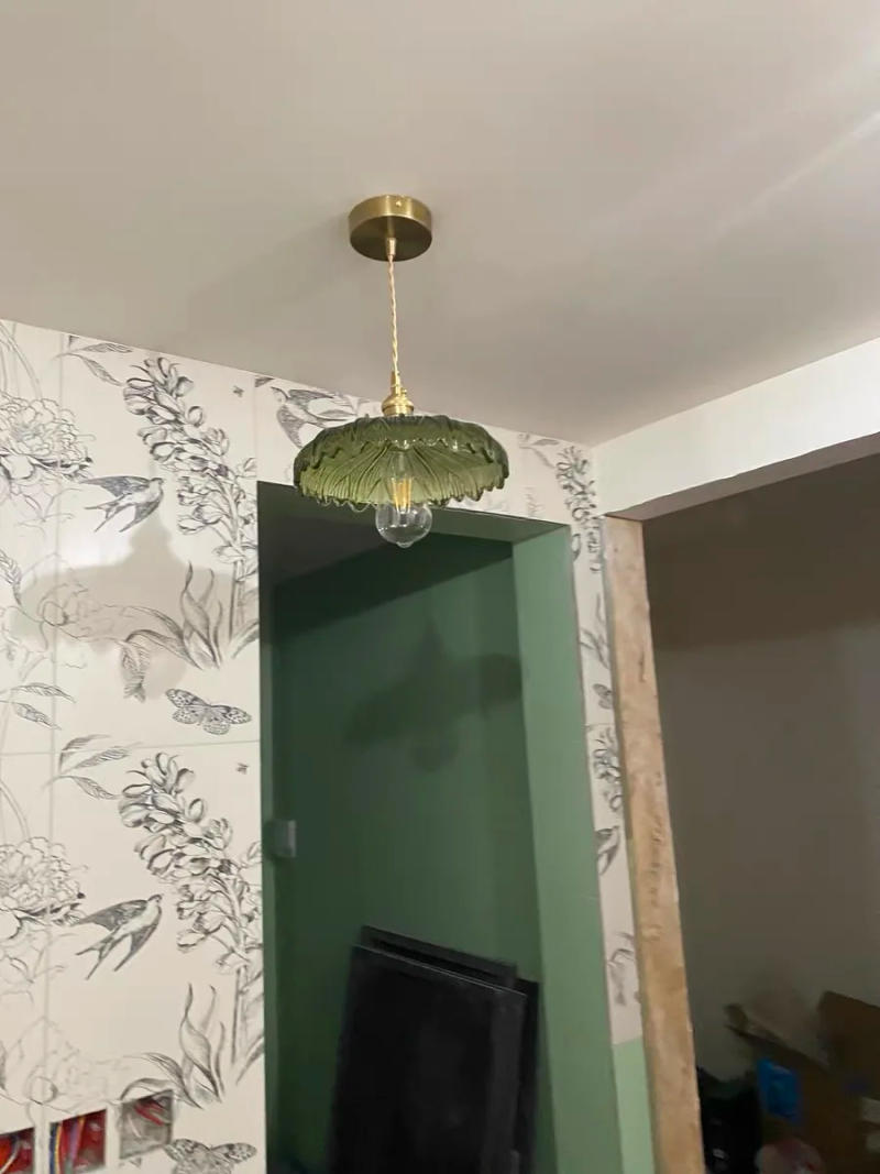Description Picture 3 of itemIWHD Nordic Vintage Green Glass LED Pendant Light Fixtures Copper Socket Dinning Room Bedroom Restaurant Modern Hanging Lamp