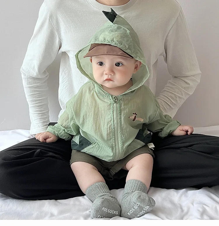 Description Picture 4 of itemChildren's Summer Sunscreen Suit Set, Summer Baby Super Cute Cartoon Thin Breathable Air Conditioning Suit Hooded Jacket