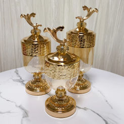 Gold-plated Glass Candy Jars Metal Vase Vases Delicate Jewelry Nuts Food Storage Fruit Bowls Home Decoration