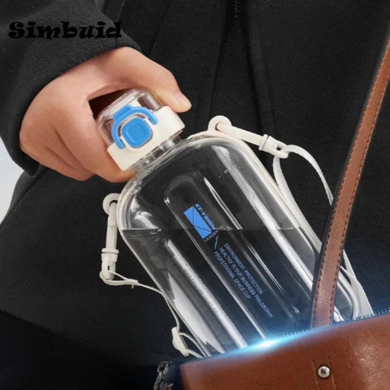 Description Picture 6 of itemFlat Square Transparent Water Bottle Portable Travel Drinkware with Adjustable Strap Slim Bottle for Outdoor Sport Camping