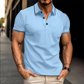 2024 new men's summer casual breathable lapel with short sleeves comfortable fit polo shirt