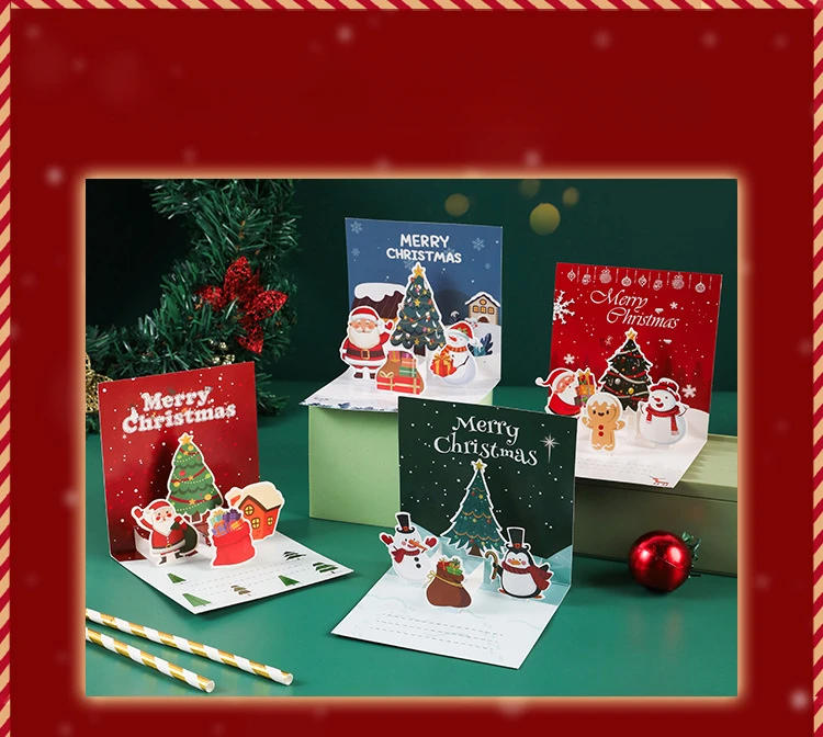 Description Picture 2 of item3D Santa Greeting Cards Folding Merry Christmas Best Wishes Card Xmas Gift for New Year Blessing Thank You Postcard Decoration