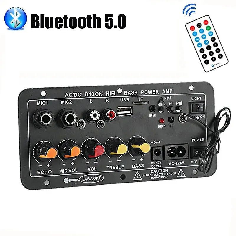 Description Picture 2 of item220V 12V Digital Bluetooth Amplifier Board Subwoofer Dual Microphone Karaoke Amp Speaker Home Theater DIY Rechargable Version